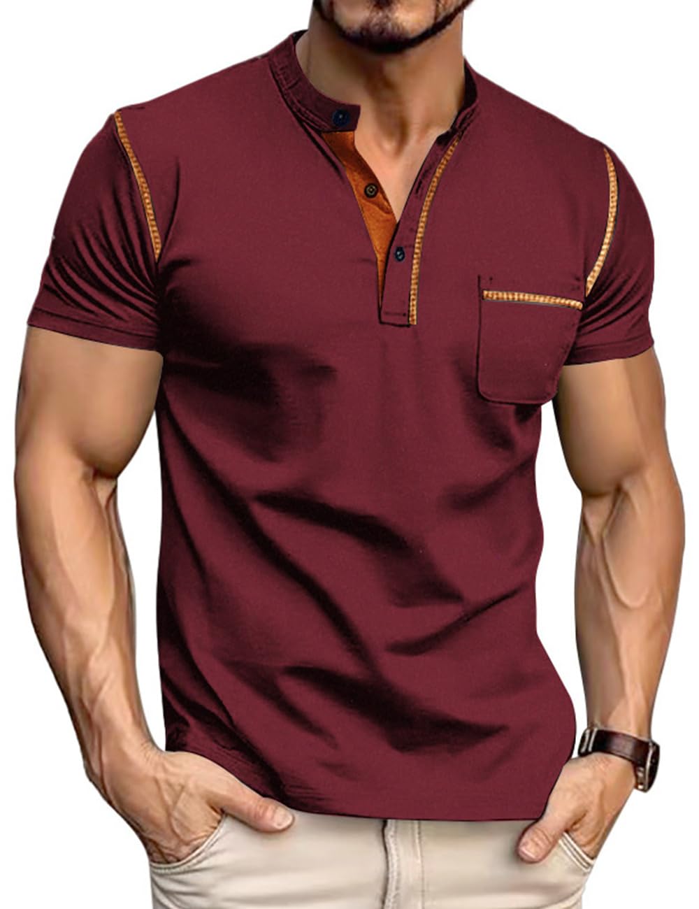 HOTMen's Henley Shirt Short Sleeve T-Shirt Casual Top Pullover Summer Lightweight Tee Shirts with Button