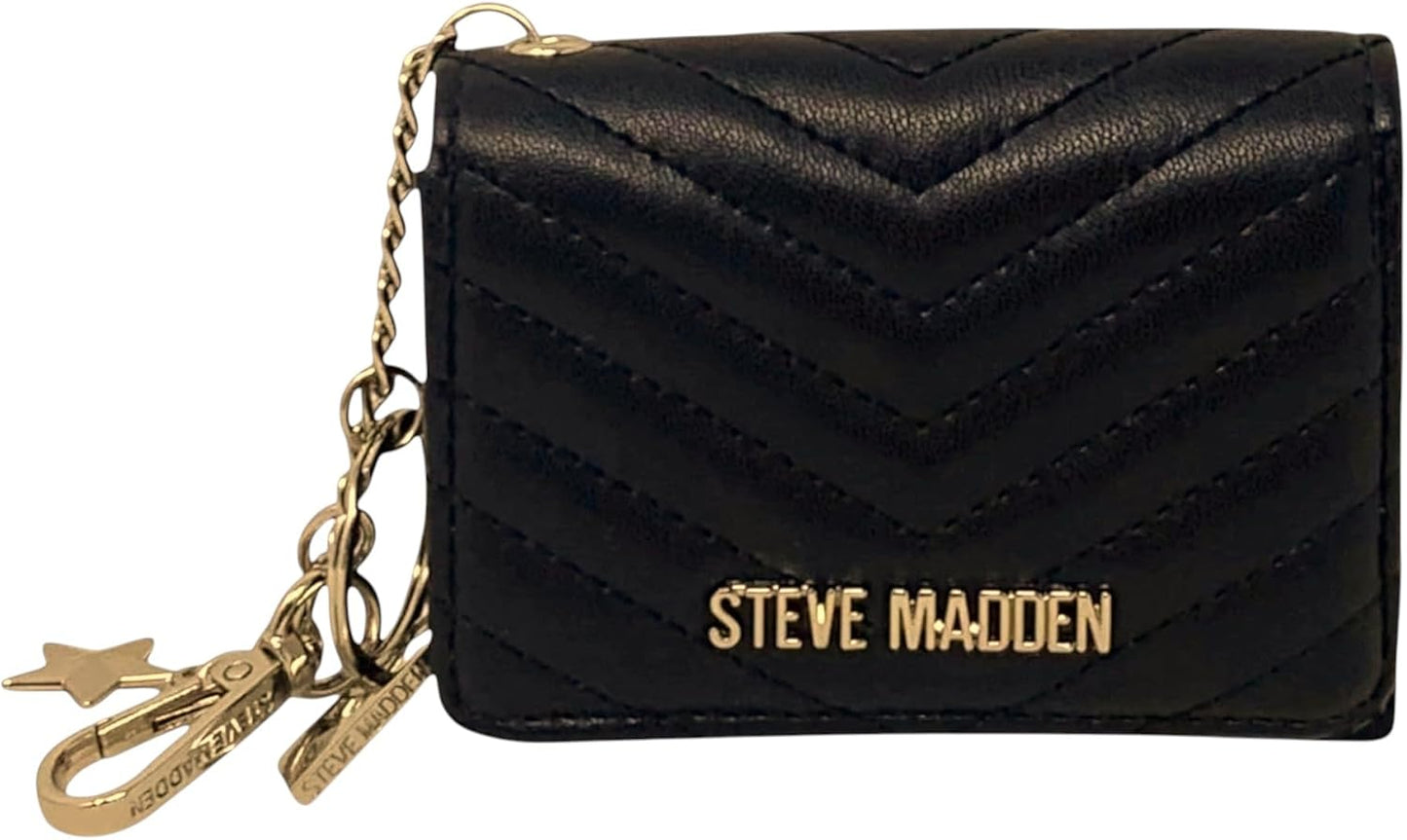 HOTSteve Madden Women’s Bklara Card Case with Keyring and Clip (Black) (Black)