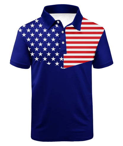 HOTV VALANCH Mens American Falg Polo Shirts Short Sleeve Performance Patriotic Shirt Funny Golf Shirt