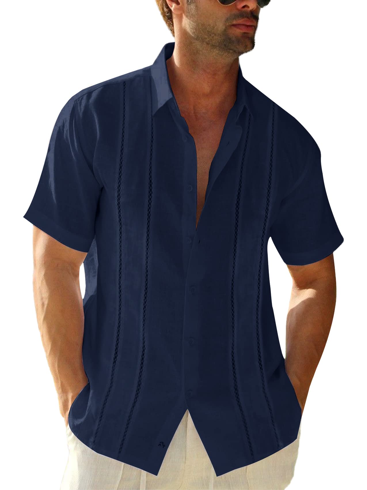 HOTRuncati Mens Short Sleeve Guayabera Shirts Linen Button Down Cuban Shirt | Cotton blend, Mexican style, Button up, Embroidered, Loose fit, Barong tagalog, Bowling shirts, for Summer Beach, Wedding