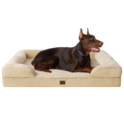 HOTEHEYCIGA Orthopedic Dog Beds for Extra Large Dogs 44x32Inch, Polyurethane Foam XL Pet Bed with Sides, Non-Slip and Egg-Crate Foam Big Dog Couch Bed with Washable Removable Cover, Grey