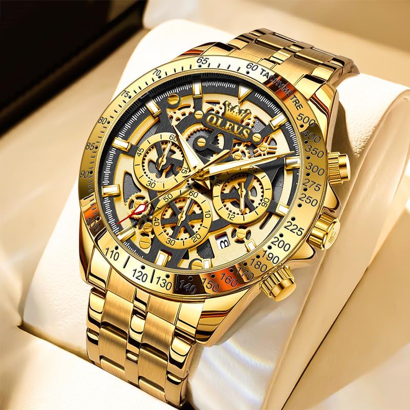HOTOLEVS Watch for Men Skeleton Business Dress Stainless Steel Waterproof Luminous Mens Wrist Watch