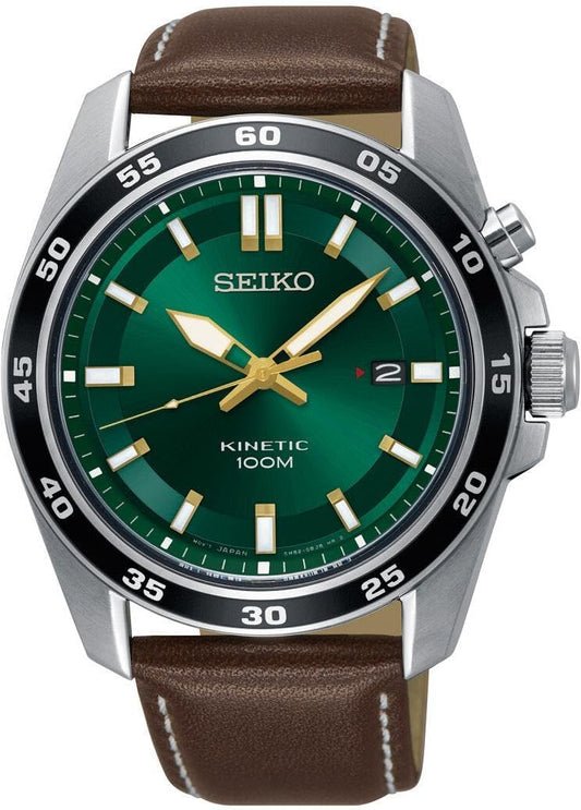 HOTSeiko Herren-Uhr Kinetik Edelstahl mit Lederband