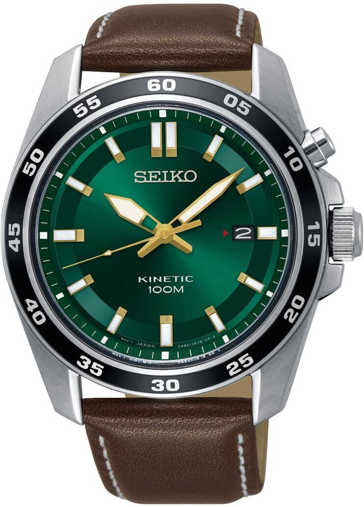 HOTSeiko Herren-Uhr Kinetik Edelstahl mit Lederband