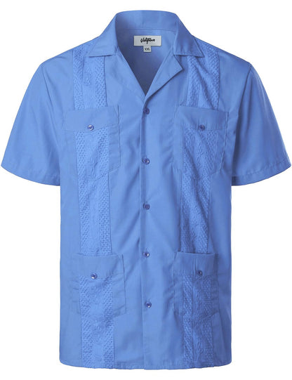 HOTVATPAVE Mens Short Sleeve Button Down Cuban Guayabera Shirts | Camp Collar, Button Up, Wedding, Breathable, Casual Stylish, Summer, Hawaiian, Vacation, Embroidered, Holiday, with Pocket