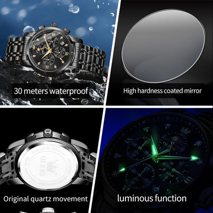 HOTOLEVS Watch for Men Diamond Business Dress Analog Quartz Stainless Steel Waterproof Luminous Date Two Tone Luxury Casual Wrist Watch Blue