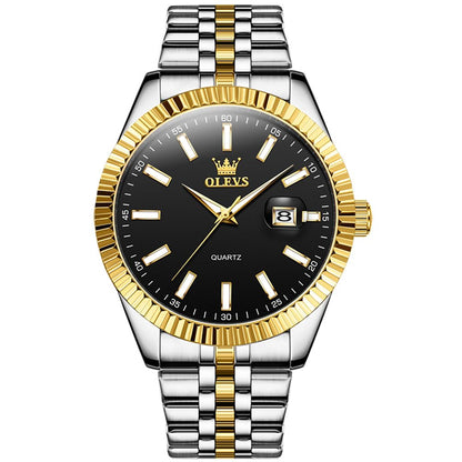 HOTOLEVS Men's Luxury Stainless Steel Watch, Big Face Gold Silver Two Tone Three Hand Analog Quartz Watch, Easy to Read Waterproof Luminous Day Date Wrist Watches for Men
