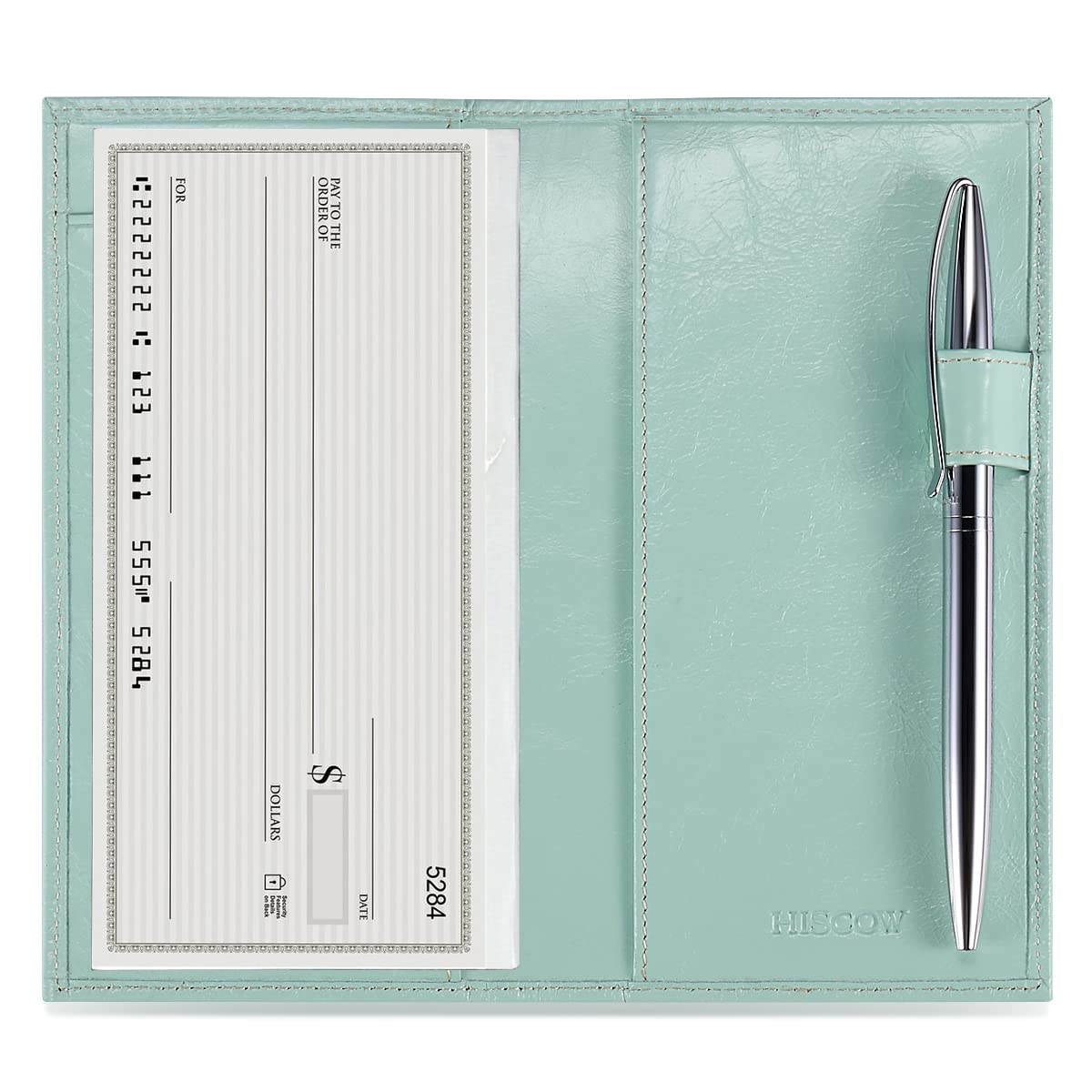 HOTHISCOW Leather Checkbook Cover for Duplicate Checks with Pen Holder | Full grain cowhide, personal check book & register pockets, removable vinyl divider, durable stitching, gifts for women men