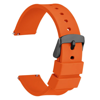 HOTWOCCI 20mm Silicone Watch Band, Quick Release Rubber Replacement Strap with Black Stainless Steel Buckle (Black)