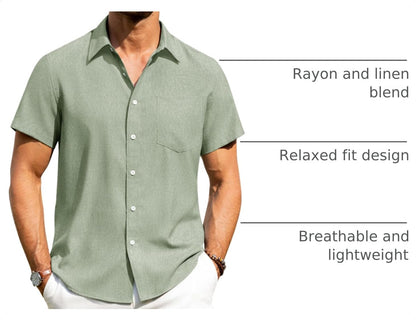 HOTAlimens & Gentle Mens Linen Shirts Short Sleeve Button Down Shirts Wrinkle Free Casual Vacation Beach Summer Tops