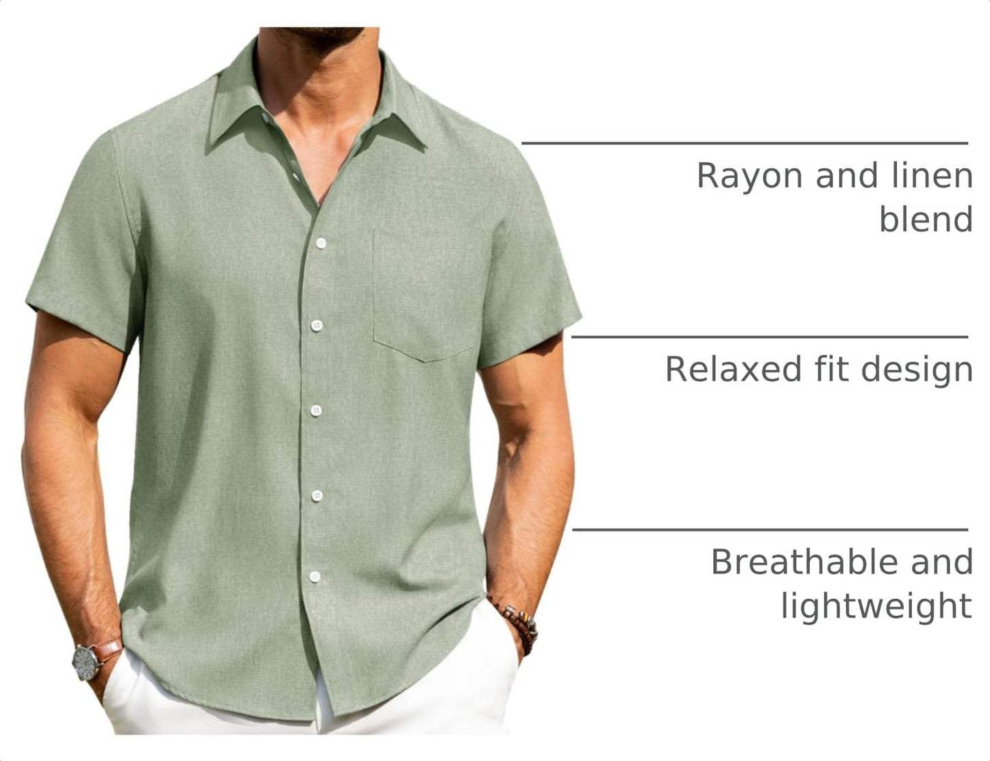 HOTAlimens & Gentle Mens Linen Shirts Short Sleeve Button Down Shirts Wrinkle Free Casual Vacation Beach Summer Tops