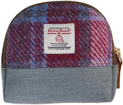 HOTHarris Tweed Women’s Small Coin Purse | Period Bag | Canvas & Wool Change Pouch with YKK Zipper (Blue pink)