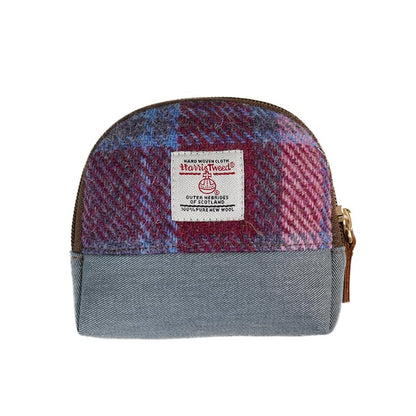 HOTHarris Tweed Women’s Small Coin Purse | Period Bag | Canvas & Wool Change Pouch with YKK Zipper (Blue pink)