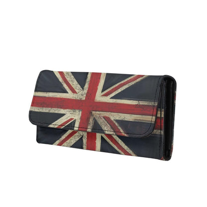 HOTNovelty Jeans Print Womens Wallets Leather Clutch, Vintage Denim Block Patch Design Long Wallet for Women Blue Credit Card Holder with Coin Purse ID Window