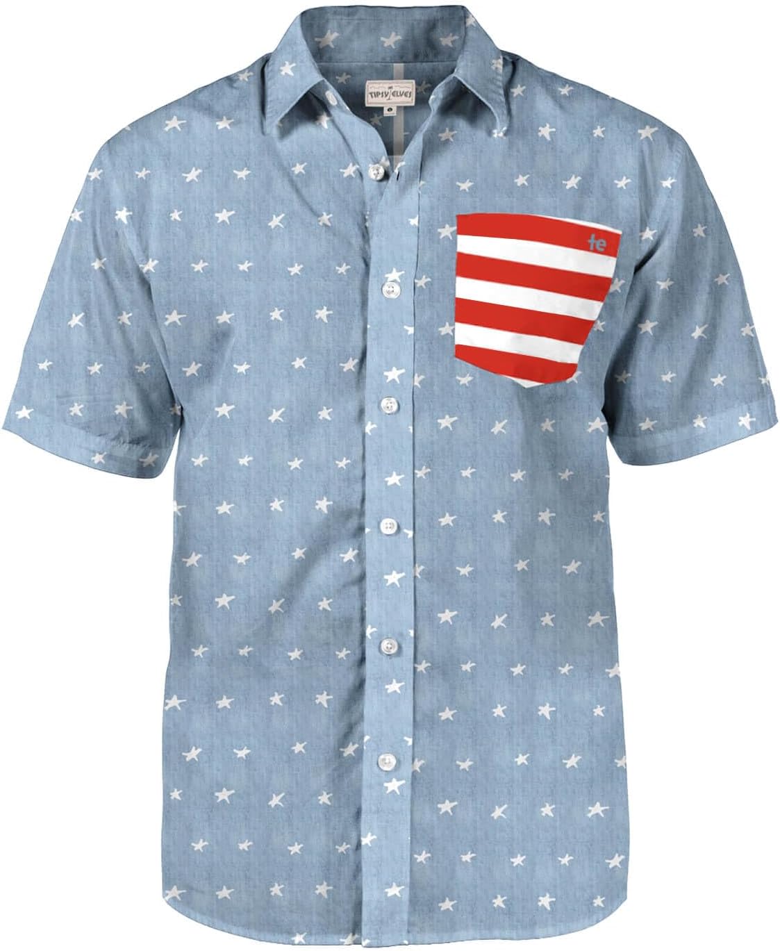 HOTTipsy Elves Patriotic Shirts for Men - USA Short Sleeve Button Up American Flag Shirts for Men for 4th of July