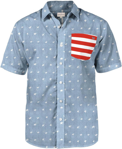 HOTTipsy Elves Patriotic Shirts for Men - USA Short Sleeve Button Up American Flag Shirts for Men for 4th of July