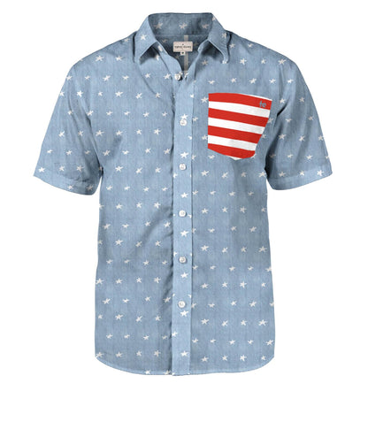 HOTTipsy Elves Patriotic Shirts for Men - USA Short Sleeve Button Up American Flag Shirts for Men for 4th of July