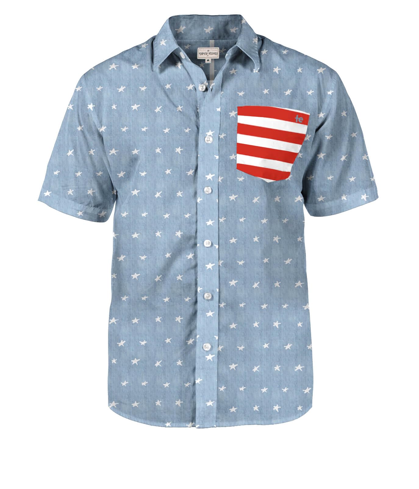 HOTTipsy Elves Patriotic Shirts for Men - USA Short Sleeve Button Up American Flag Shirts for Men for 4th of July