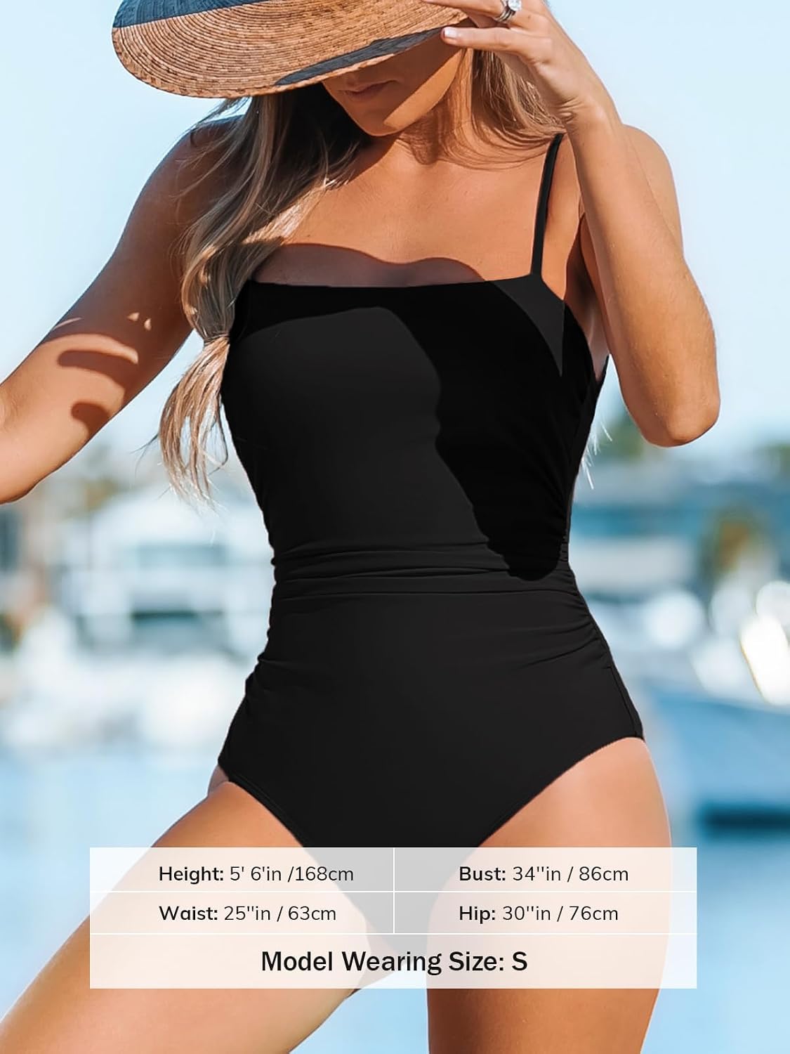 HOTCUPSHE Women's One Piece Swimsuit Square Neck Tummy Control Bathing Suit | Ruching, Removable Soft Cups, Adjustable Back Straps, Back Cutout, Moderate Coverage, Beach Vacation
