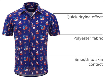 HOTMens American Flag Shirt - Patriotic Shirts for Men Short Sleeve Button Down Hawaiian Shirts