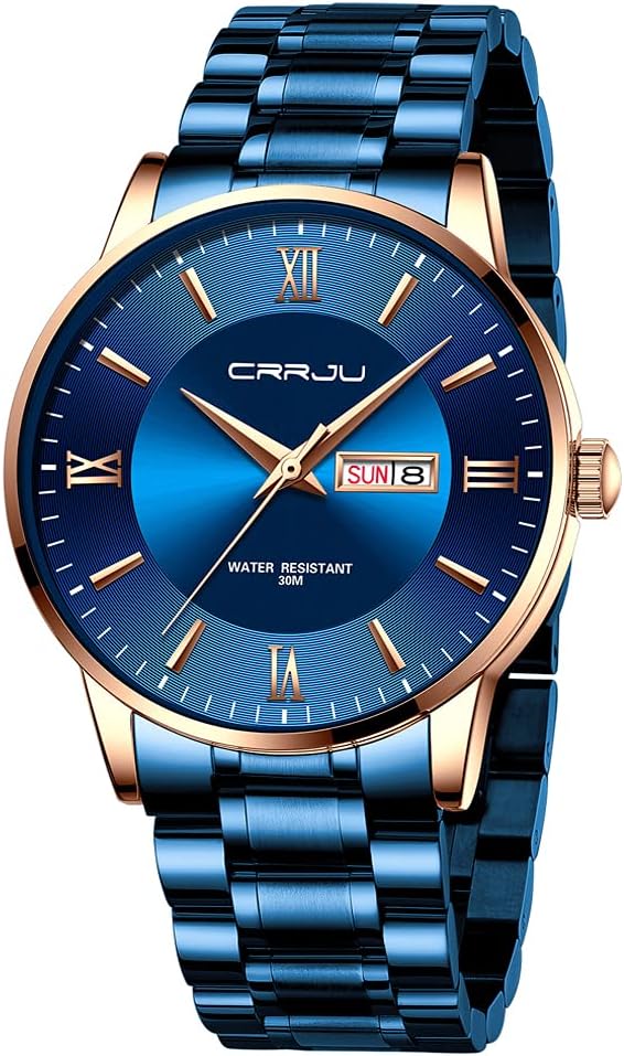 HOTCRRJU Men's Fashion Luxury Stainless Steel Watches for Men Business Auto Date Chronograph Analog Quartz Wristwatches