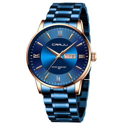 HOTCRRJU Men's Fashion Luxury Stainless Steel Watches for Men Business Auto Date Chronograph Analog Quartz Wristwatches