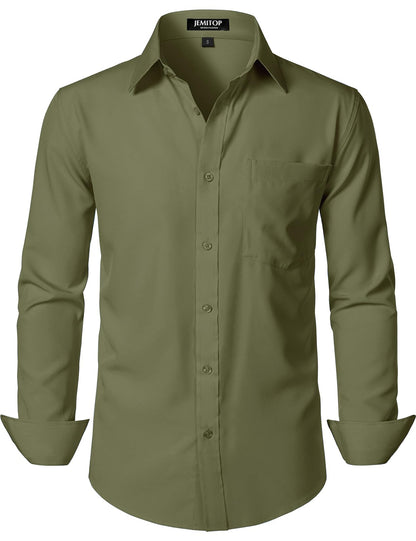 HOTJEMITOP Men Stretch Business Casual Dress Shirts | Regular Fit, Formal, Long Sleeve, Button Down, Tuxedo, Wedding, Prom, with Pocket