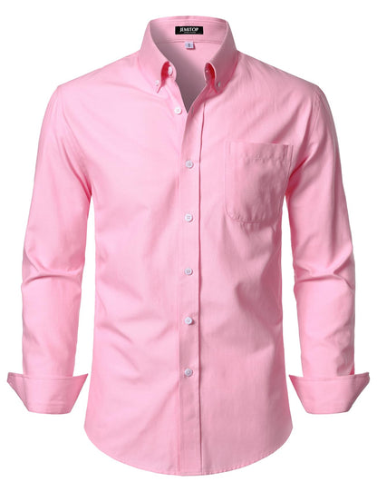 HOTJEMITOP Men's Classic Lightweight Oxford Button Down Collar Shirts Business Casual Long Sleeve Dress Shirt with Pocket