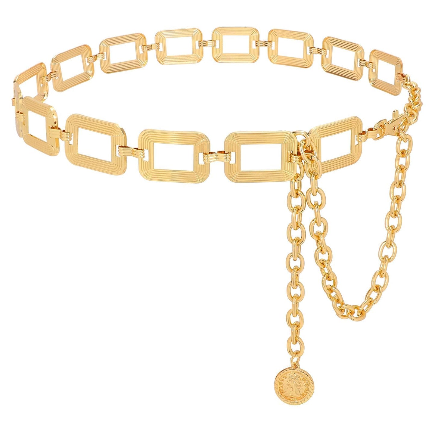 HOTWHIPPY Metal Waist Chain Belt Women Adjustable Body Link Belts Ladies Fashion Chain for Jeans Dress