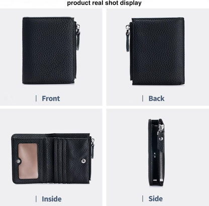 HOTGenuine Leather Womens RFID Blocking Bifold Wallet Zipper Pocket ID Window | Multi Card Slots for Credit Cards, Separate Cash & Coin Zipper Pocket, Anti-theft RFID Shielding Purse for Women