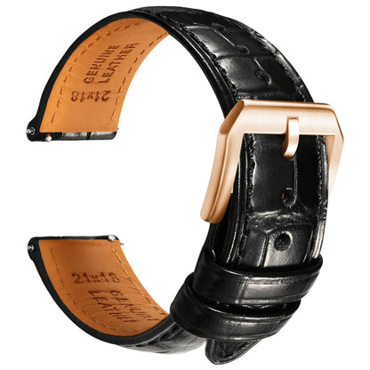 HOTREZERO Leather Watch Band for Men, Quick-Release Alligator Grain Embossed | REZERO Watch Bands Replacement | Luxury Style | 316L Stainless Steel Hardware | Curved End for Round Dial | 19/20/21/22mm