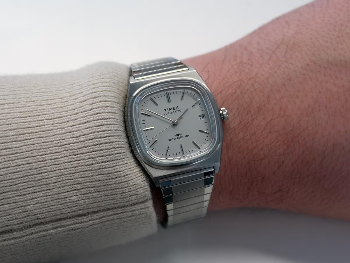 HOTTimex® Automatic 1983 E Line Reissue 34mm Stainless Steel Expansion Band Watch