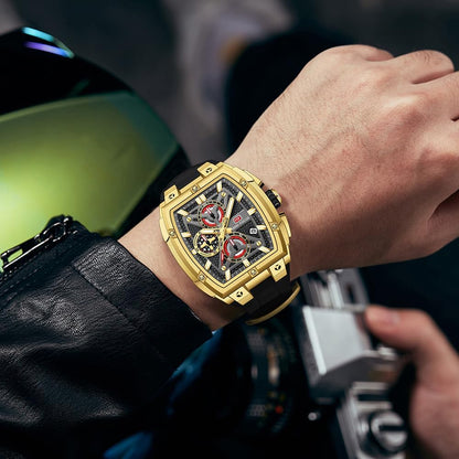 HOTMF MINI FOCUS Men's Watches Analog Fashion Wrist Watch, Skeleton Tonneau Watches for Men with Chronograph,Ideal for Sports Enthusiasts and Daily Wear