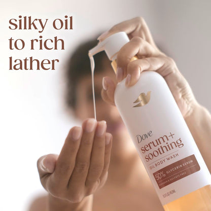 HOTDove Serum+ Shower Oil Body Wash Soothing, Almond Oil & Sandalwood, 15.3 fl oz I Hydrating shower oil body wash with glycerin serum for soft, smooth skin and a soothing shower experience