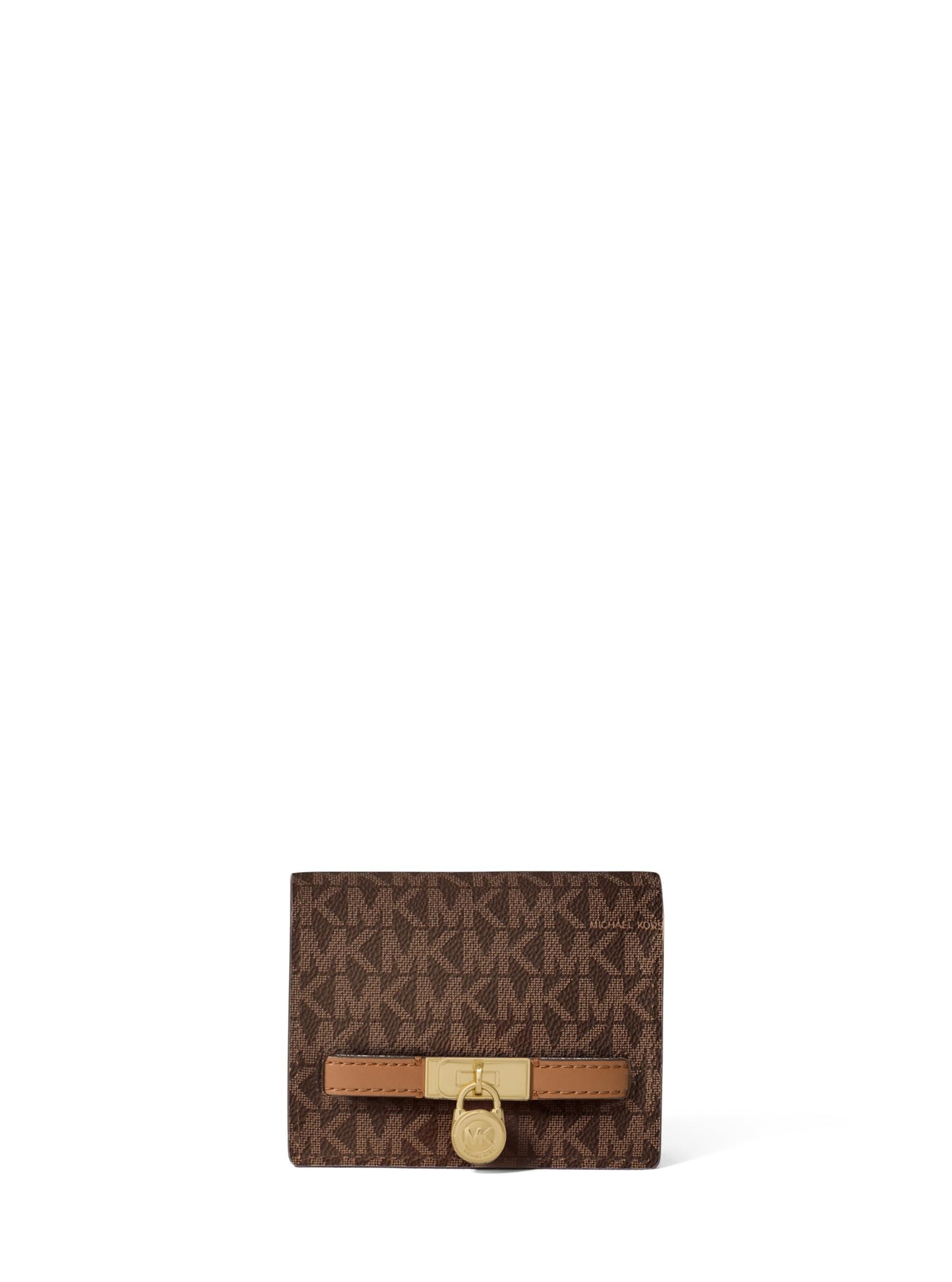 HOTMichael Kors Hamilton Small Compact Wallet, Gold-Tone Hardware/MK Signature Coated Twill/Brown/Black