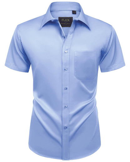 HOTAlimens & Gentle Mens Short Sleeve Dress Shirts Wrinkle Free Solid Casual Button Down Shirts with Pocket
