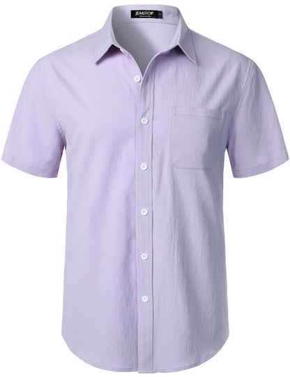 HOTJEMITOP Mens Stretch Wrinkle Free Texture Shirts | Lightweight, Summer, Beach, Stylish, Button Down, Short Sleeve, Casual, Vacation