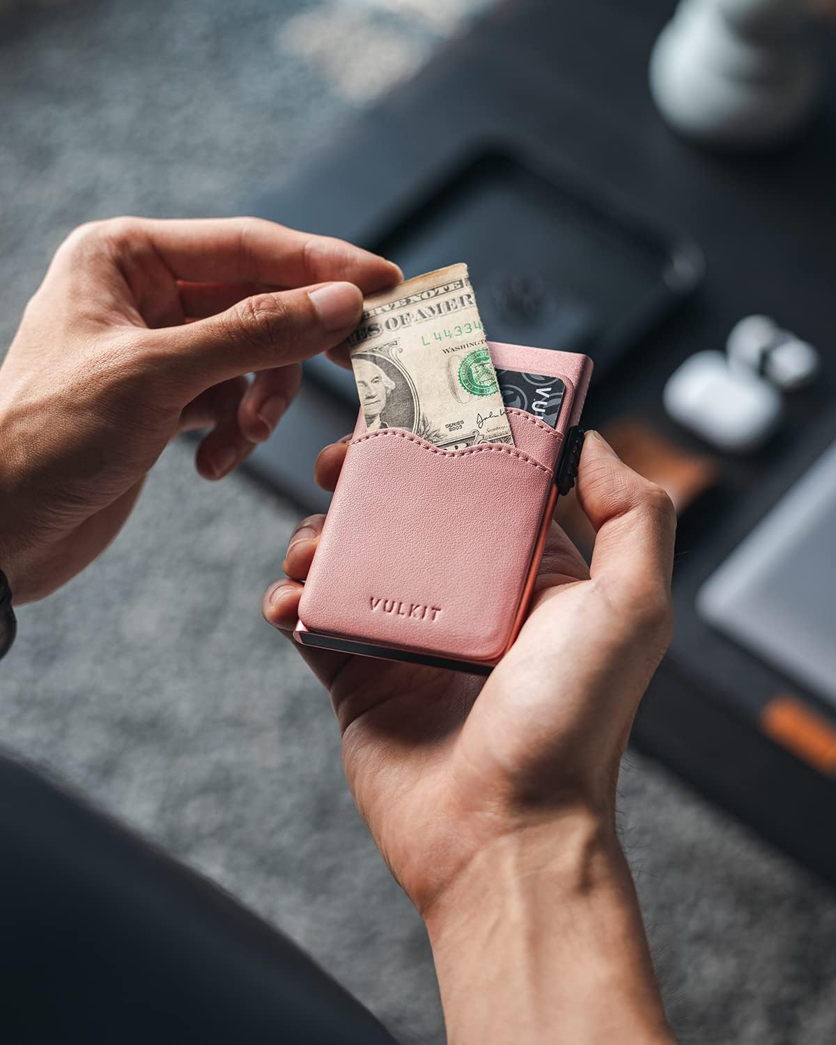 HOTVULKIT Credit Card Holder Minimalist Slim Pop Up Wallet with Leather Slots RFID Blocking for Men and Women Holds 7 Cards and Notes Rose