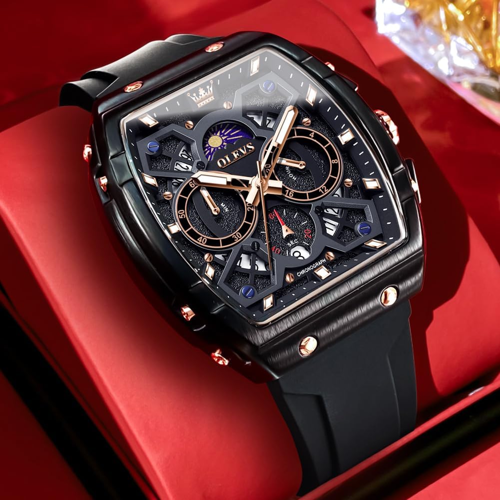 HOTOLEVS Watch Men Luxury Casual Square Skeleton Chronograph Watches