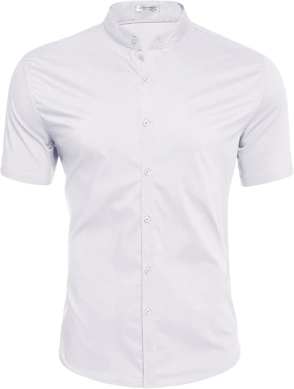 HOTCOOFANDY Muscle Fit Dress Shirts for Men Banded Collar Casual Button Down Shirts