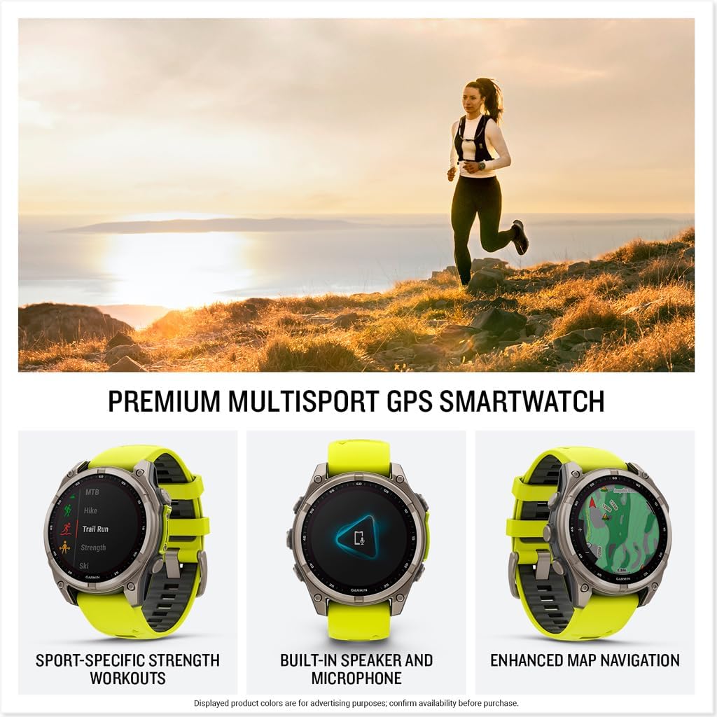 HOTGarmin fēnix® 8 – 47 mm, Solar, Sapphire, Premium Multisport GPS Smartwatch, Long-Lasting Battery Life, Dive-Rated, Built-in LED Flashlight, Titanium with Amp Yellow/Graphite Band | 47mm Sapphire Solar Multisport GPS, Titanium Case, Built-in LED Flashl