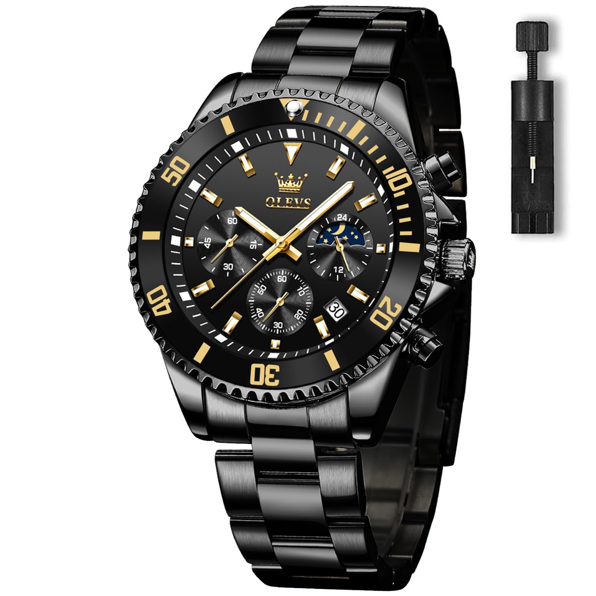 HOTOLEVS Men's Watches with Date, Premium Gold and Silver Stainless Steel Analog Watches for Men, Classic Rotatable Bezel Men's Cuff Watches, Blue/Green/Black Dial