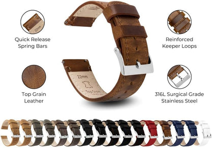 HOTBARTON WATCH BANDS - Top Grain Leather Watch Bands Compatible with Apple Watch Models - 1, 2, 3, 4, 5, 6, 7, 8, 9, 10, SE, Ultra & Ultra 2