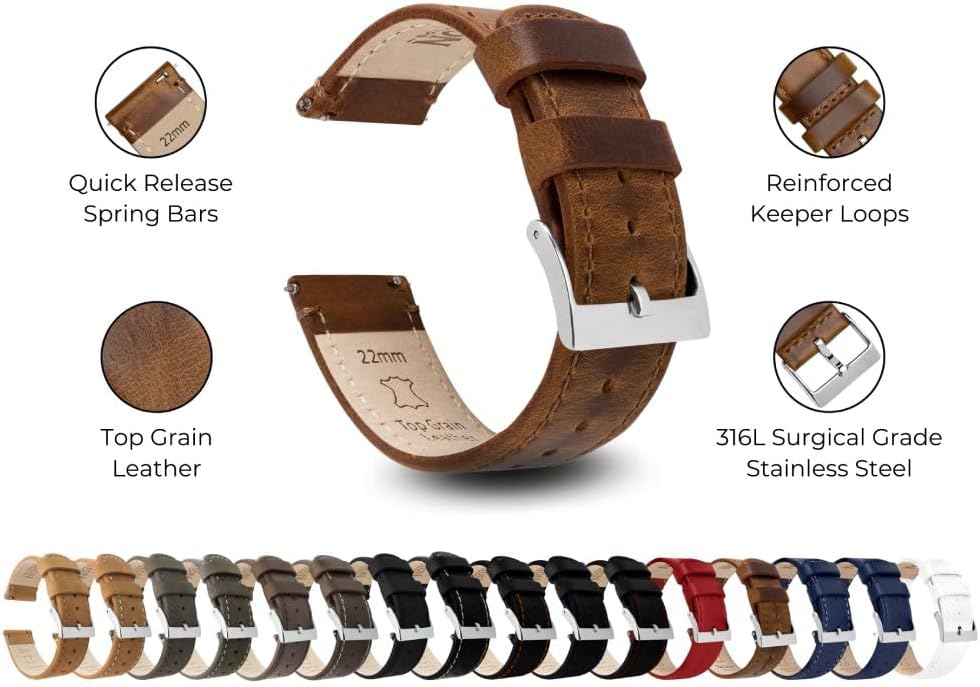 HOTBARTON WATCH BANDS - Top Grain Leather Watch Bands Compatible with Apple Watch Models - 1, 2, 3, 4, 5, 6, 7, 8, 9, 10, SE, Ultra & Ultra 2