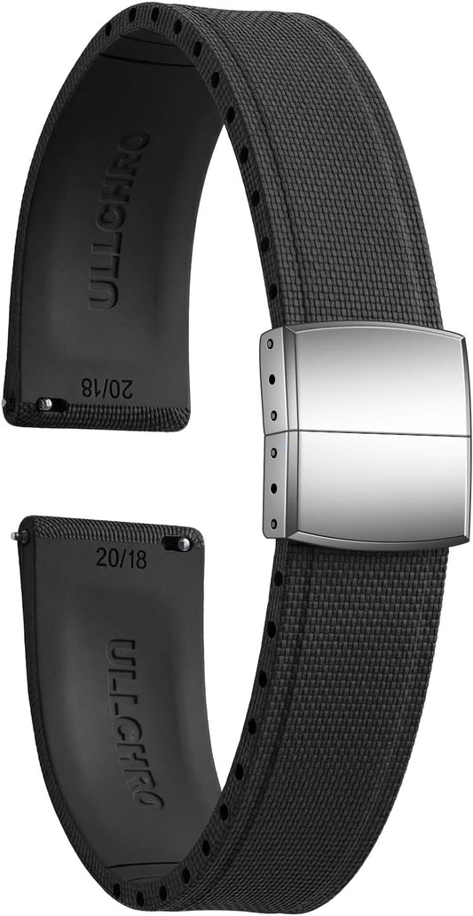 HOTFKM Rubber Watch Strap 20mm, Quick Release Watch Band 22mm for Men Women, Waterproof Soft Premium Fluororubber Cut to Size 18mm 19mm 21mm 23mm 24mm Deployment Clasp