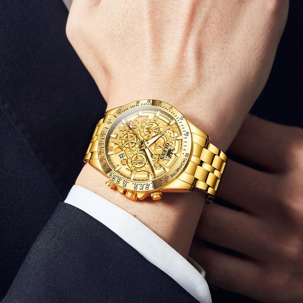 HOTOLEVS Watch for Men Skeleton Business Dress Stainless Steel Waterproof Luminous Mens Wrist Watch
