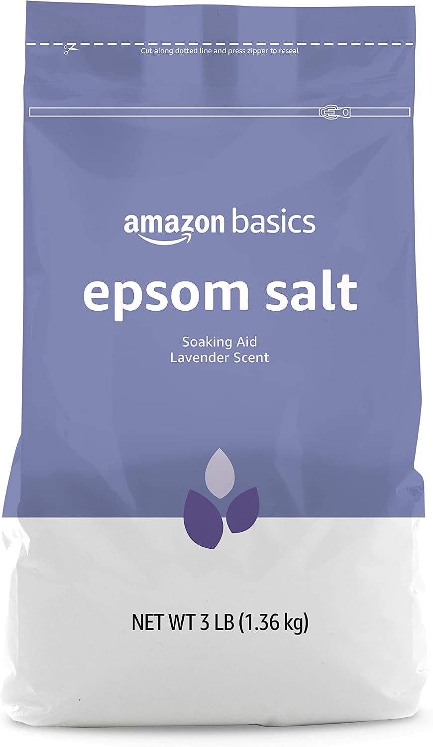 HOTAmazon Basics Epsom Salt Soak, Fragrance Free, Magnesium Sulfate USP for Relaxation and Soothing Foot Soaking, 3 Pound Resealable Bags, 6-Pack