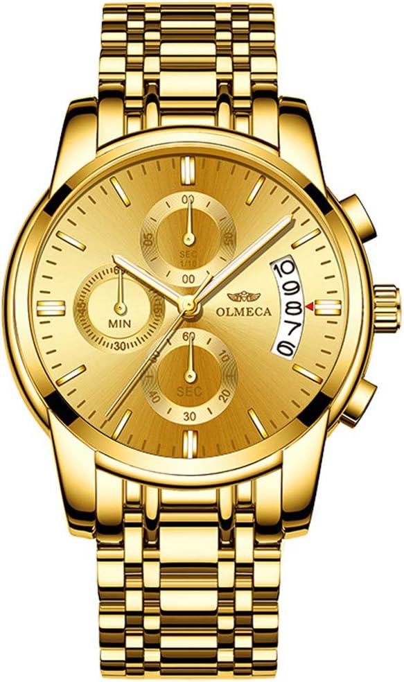 HOTDREAMING Q&P Men's Watches Luxury Fashion Casual Dress Chronograph Waterproof Military Quartz Wristwatches for Men Stainless Steel Band Gold Black