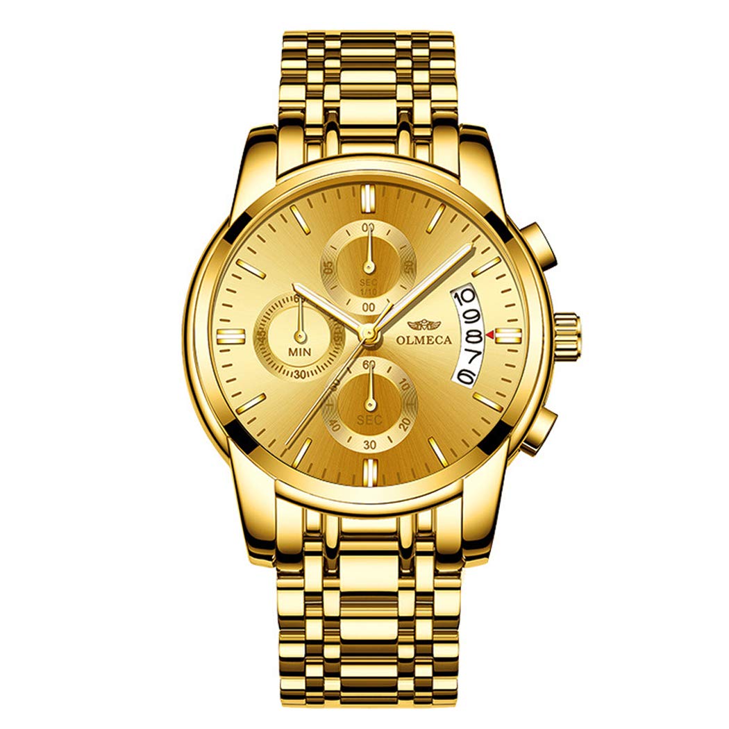 HOTDREAMING Q&P Men's Watches Luxury Fashion Casual Dress Chronograph Waterproof Military Quartz Wristwatches for Men Stainless Steel Band Gold Black