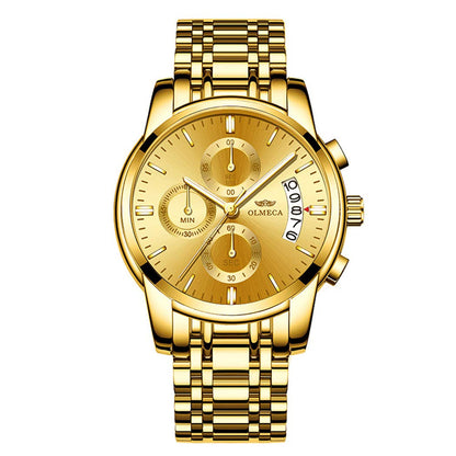 HOTDREAMING Q&P Men's Watches Luxury Fashion Casual Dress Chronograph Waterproof Military Quartz Wristwatches for Men Stainless Steel Band Gold Black